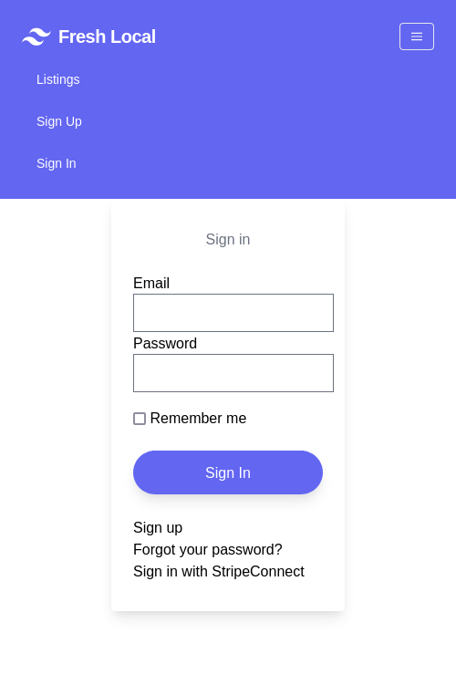 Fresh Local sign in page